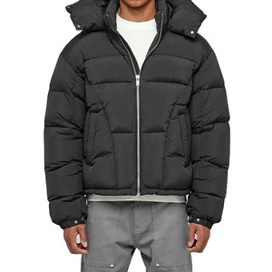 Chaqueta Acolchada Negra para Hombre, Cortavientos, Color Sólido, Cierre de Cremallera, Cuello Alto, Abrigo Casual de Invierno, Corte Regular, Relleno de Poliéster - Product Image 5