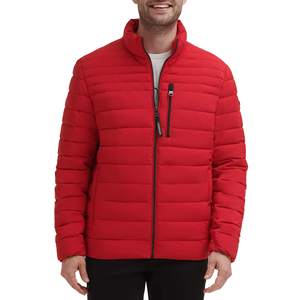 Chaqueta de Invierno para Hombre Calvin Klein, Roja, con Cuello Alto, Cierre de Cremallera, de Lona Ecológica, Acolchada, Resistente al Viento - Product Image 1
