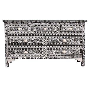 Mesita de Noche Moderna de Madera Maciza con Seis Cajones, Diseño Único con Incrustaciones de Hueso, Color Gris Blanco, Muebles para Sala de Estar u Oficina en Casa - God Grace - Product Image 2