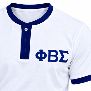 Phi Beta Sigma <b>Men's</b> White <b>Henley</b> T-<b>Shirt</b> Royal Blue Trim Short Sleeve Greek Letter Embroidery Fraternity Casual College Team - Product Image 5