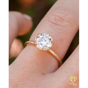Bague solitaire intemporelle en diamant de laboratoire taille ronde, plaqué or, argent sterling 925, bijoux de luxe pour femme - Product Image 3