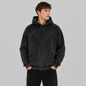 Sudadera con capucha para hombre, estilo acid wash, color sólido, forro polar, hombros caídos, estilo oversized, ropa de calle de invierno, alta calidad - Product Image 4