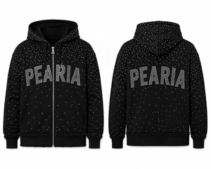 Sweat à capuche zippé noir à strass imprimé numériquement, 100 % coton molletonné respirant, coupe classique, streetwear d'hiver pour homme - Product Image 6