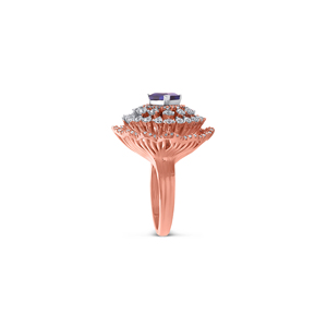 Bague de cocktail de luxe en or rose avec halo floral et diamants bleus Éternité, saphir bleu, pour femme, style vintage et affirmé - Product Image 3