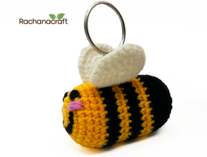 Handmade Crochet Wool Bumble Bee Keychain Cute Amigurumi Animal <b>Keyring</b> Soft Plush Bee Bag <b>Charm</b> Kids Thanksgiving Gifts - Product Image 2
