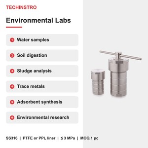 Autoclave Hidrotermal para Laboratorio Ambiental, Recipiente de Digestión con Revestimiento de PTFE, Reactor de Acero Inoxidable SS316 para Preparación de Muestras de 10 ml a 2000 ml - Product Image 5