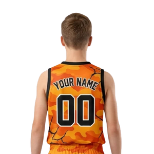 Maillot de basket sans manches pour jeunes garçons, col en V, motif camouflage, avec short assorti, nom de l'équipe et numéro du joueur - Product Image 4