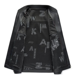 Premium Quality Winter High Street Cow Skin Leather <b>Jacket</b> Men <b>Mandarin</b> <b>Collar</b> Slim Casual Windproof Waterproof Breathable - Product Image 5