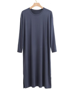 Chemise de nuit pour homme en modal tricoté uni, col rond, manches longues, grande taille, douce, confortable, drapée, respirante, quatre saisons, hiver - Product Image 4