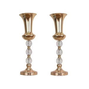 Vase à fleurs en aluminium glamour avec perles de cristal, vase décoratif pour table, centre de table de mariage, haute qualité - Product Image 1