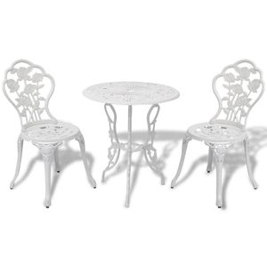Set da bistrot in alluminio pressofuso 3 pezzi in bianco per uso giardino esterno - Product Image 1