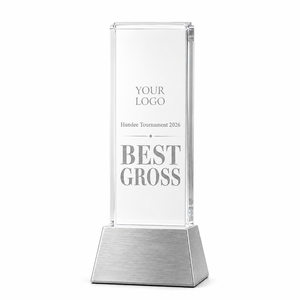 Trofeo de Golf de Cristal Grabado Personalizado, Forma Rectangular, Base Plateada, Premio al Mejor Ganador, Regalo de Reconocimiento Deportivo - Product Image 1