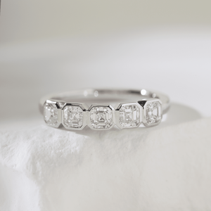 Timeless 3.5mm Asscher Cut Lab Grown Diamond IGI Certified <b>Gold</b> <b>Ring</b> Luxury 5-Stone Bezel <b>Set</b> Half Eternity Wedding Band - Product Image 4