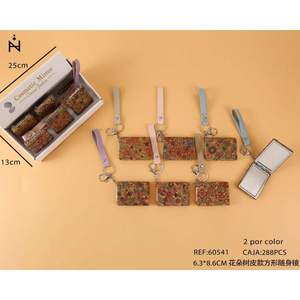 Specchio Cosmetico Z 6.3x8.6Cm Stile Corteccia Floreale Specchietto Quadrato Tascabile con Cinturino per Trucco Femminile - Product Image 3