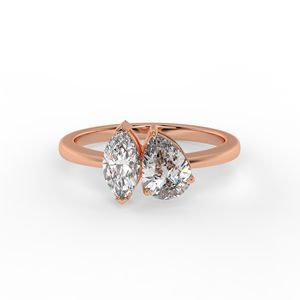 แหวนเพชรโมอิสรูปลูกแพร์ทอง14K สำหรับผู้หญิงแหวนหินสองชิ้นทันสมัย - Product Image 2