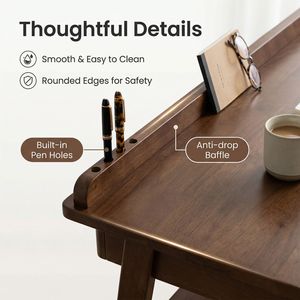 Scrivania in Legno Massello con 2 Cassetti e Ripiano Portaoggetti, Stile Mid-Century Moderno per Ufficio Domestico e Spazi Ristretti - Product Image 5