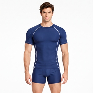 Customized Short Sleeves <b>Swim</b> Wear <b>T</b>-<b>Shirts</b> Compression Shorts Swimwear 2 Piece Set Quick Dry Rashguard Tee Shorts Set Men's - Product Image 3