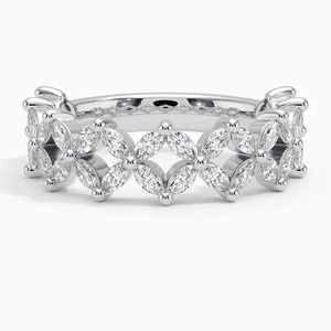 Anillo de Eternidad con Patrón Floral y Diamantes Marquise Moissanite, Anillo de Moda de Plata 925, Anillo de Boda para Mujer - Product Image 1