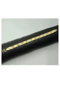 Bracelet à maillons géométriques en or jaune 22 carats pour homme avec panneaux incrustés de pierres, bijoux de créateur pour soirée - Product Image 2