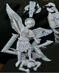 <b>Angels</b> Fight Custom Fully Iced Out Cartoon Hip Hop Luxury 18K Gold Plated 925 Silver Moissanite Pendant Men's - Product Image 1