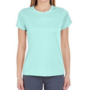 Camiseta de manga corta con cuello redondo para mujer, color verde menta, corte regular, 100% casual, color sólido, transpirable, tejido de punto. - Product Image 1