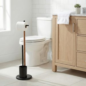 Soporte de rollo de papel blanco de grano de madera moderno MIT OEM con cepillo Taiwán almacenamiento doméstico accesorio de baño - Product Image 1