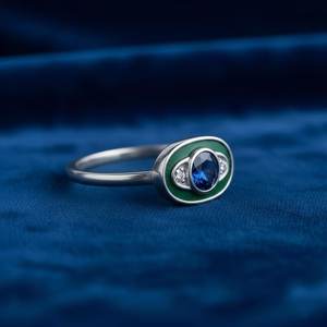 Anillo Ovalado de Zafiro Azul Real, Plata de Ley 925, Chapado en Oro de 14K, Halo de Esmalte, Estilo Vintage, Anillo de Promesa con Piedra de Nacimiento de Septiembre - Product Image 4