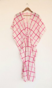 Precioso Vestido Kaftán de Algodón Ecológico con Tie-Dye para Niñas y Mujeres, Cuello en V, Largo, Maxi, Casual, Simple, Hecho a Mano, Transpirable, con Cinturón Bordado - Product Image 5