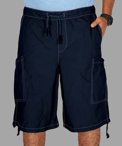 Men's Mid Waist Quick Dry Bermuda <b>Cargo</b> Shorts Solid Navy Blue Drawstring Casual Workout Shorts with Pockets - Product Image 1