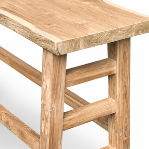 Banco de Bar Rústico de Madera Maciza con Borde Natural, Banco Alto para Barra de Cocina, Hogar, Pub, Cafetería, Restaurante - Product Image 5
