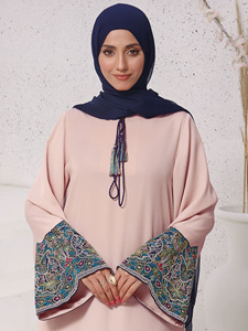 Muslim Fashion Hijabis Modest Casual Chiffon Maxi Dresses Women <b>Printed</b> Lantern Sleeve High Waist Pleated Abaya Robes Loose Eid - Product Image 5