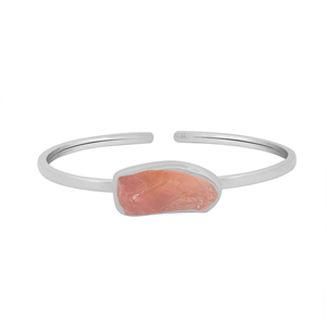 Sterling <b>Silver</b> <b>Cuff</b> <b>Bracelet</b> With Natural Rose Quartz Stone Bezel Set Minimalist Design Unisex Everyday Wear - Product Image 1