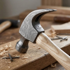 Marteau décoratif en acier forgé, artisanat traditionnel, tête en acier Damas à motifs faits à la main, manche en bois - Product Image 3