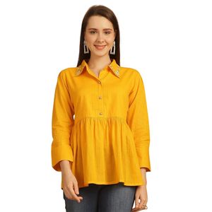 Modern Design Pure Cotton Fancy Wear Embroidery Short/Full Sleeve Short <b>Kurti</b> Top Women Western Style High Quality Ready Wear - Product Image 1