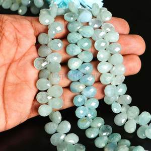 Perles d'aquamarine naturelle, forme poire, facettées, 8x11-9x12 mm, perles de pierres précieuses aquamarine briolette, en vrac, pour la création de bijoux. - Product Image 5