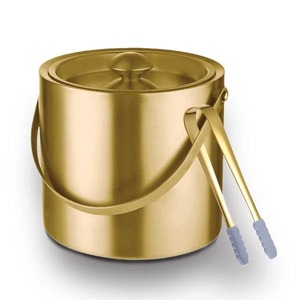 Elegant Gold Champagne Bucket Drink Chiller With Matching Ice Tongs And Cover Modern Portable Gold Ice Bin For Home Bar <b>Cart</b> - Product Image 2