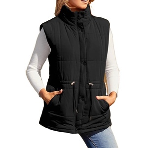 Chaleco acolchado para mujer con cremallera y cuello levantado sin mangas chaqueta acolchada abrigo con bolsillos de dos lados - Product Image 1