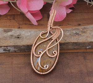 Pendentif en pierre précieuse de jaspe naturel enveloppé de fil, argent 925, vente en gros, plaqué platine, vintage, unisexe, artisanal, cristal de guérison - Product Image 6