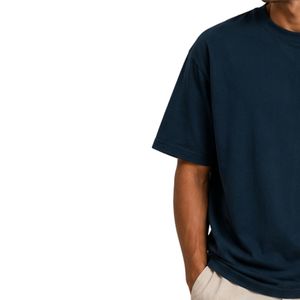 เสื้อยืดโอเวอร์ไซส์สีน้ำเงินกรมท่าสำหรับผู้ชาย แขนสั้น ผ้าฝ้าย คอกลม ปักลายพระอาทิตย์ สไตล์ลำลอง สตรีทแวร์ ทรงหลวม แฟชั่น - Product Image 3