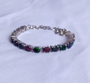Black Opal Stone <b>Charm</b> Bracelet in Sterling <b>Silver</b> White Gold Plated Luxury Wedding Jewelry Gift for Women - Product Image 1