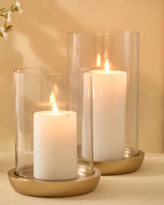 Luxury Glass Candle Holder Set with Metal Base Modern Decorative Hurricane Candle Lantern for Home Decor Wedding <b>Table</b> - Product Image 2