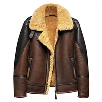 Veste Aviateur Homme en Cuir de Mouton Véritable, Doublure en Fausse Fourrure, Chaude pour l'Hiver, Style Vintage, Col Montant, Fermeture Frontale