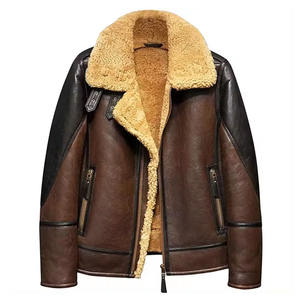 Chaqueta de aviador para hombre de cuero vacuno original, forrada con piel sintética, chaqueta bomber de invierno, ropa exterior de piloto vintage cálida. - Product Image 5