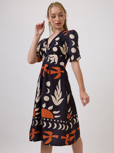Vestido Midi Estilo Vintage para Mujer, Diseño Único con Encaje Estampado, Dulce y Elegante, Georgette Hecho a Mano, para Fiestas de Verano, Moda Urbana, Natural - Product Image 3