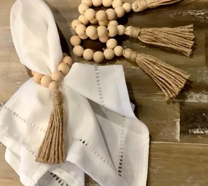 Ensemble de 4 anneaux de serviette, anneaux de serviette bohèmes, anneaux de serviette faits à la main en bois et ficelle - Product Image 2