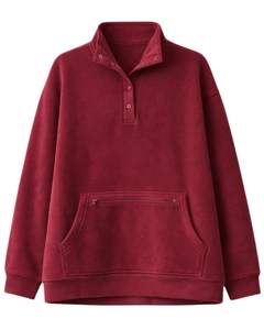 Sudadera de Forro Polar Oversize para Mujer, Color Rojo Vino, con Cuello de Cierre a Presión, Bolsillo Canguro, Gruesa, para Invierno, Fabricación Personalizada - Product Image 1