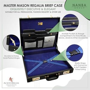 NANBA GROUP Sacoche de Maître Maçon en Cuir Noir avec Serrure à Combinaison Dorée, Doublure en Velours Bleu, 5 Compartiments - Product Image 2