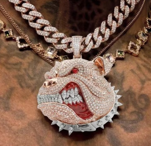 Collier Pendentif Tête de Chien en Moissanite Couleur Or Rose, Breloque Animale Effet Glaçon, Bijou Audacieux - Product Image 4