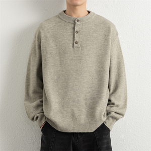 Men's Custom <b>Henley</b> Sweater <b>Long</b> <b>Sleeve</b> Knitted Pullover Button Neck Warm Soft Casual Winter Sweater OEM ODM Wholesale Clothing - Product Image 3