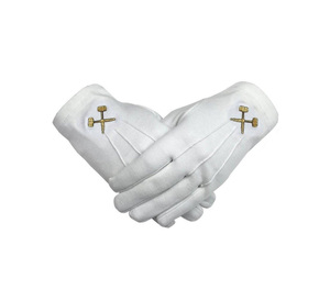 Gants en coton formels de style Rite Français avec motif de croix dorées entrecroisées - Product Image 1
